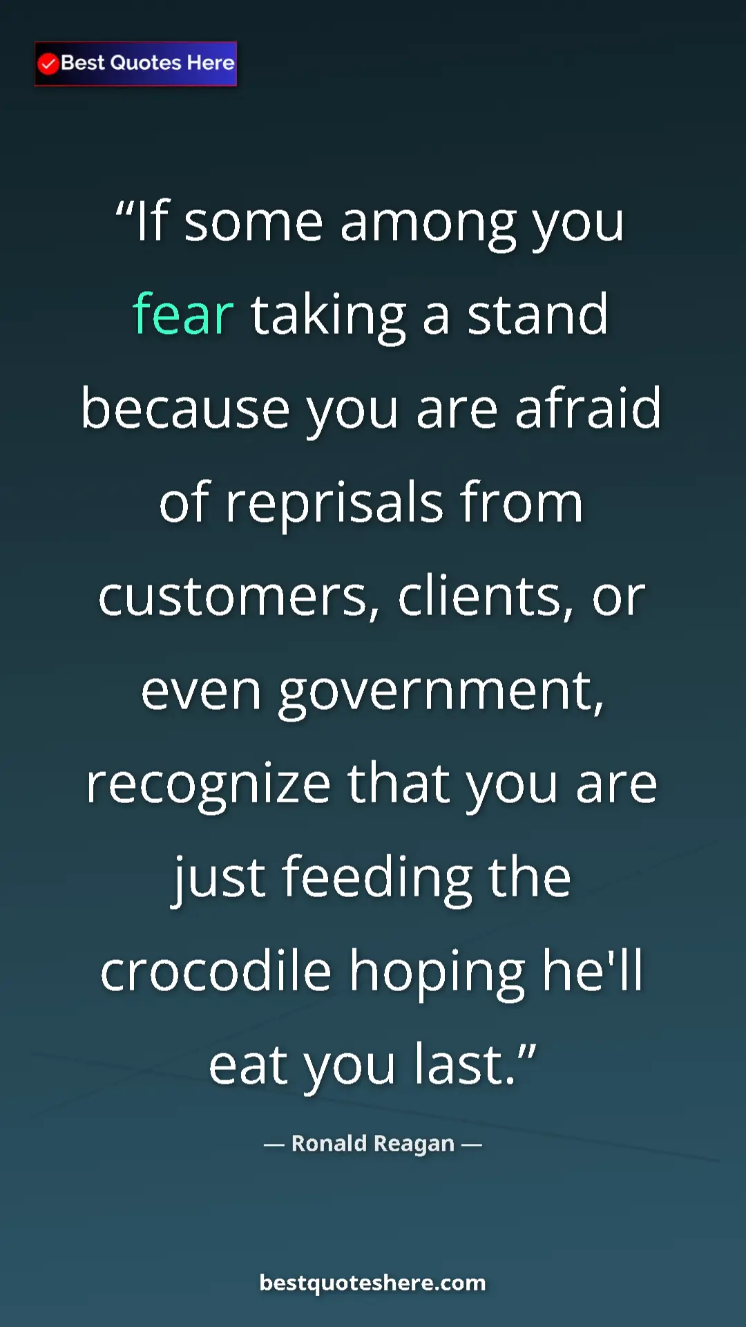 Pinterest quote poster by Ronald Reagan: "If some among you fear taking a stand because you are..."
