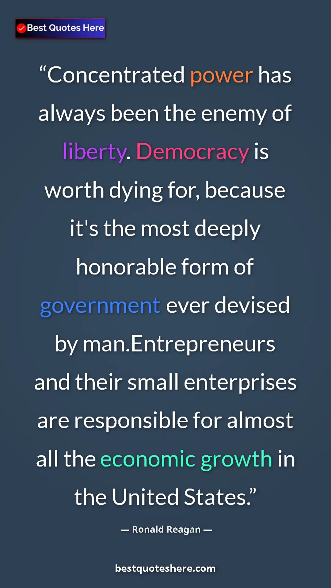 Ronald Reagan Quote Card: "Concentrated power has always been the enemy of liberty...." Pinterest quote poster by Ronald Reagan: "Concentrated power has always been the enemy of liberty...."