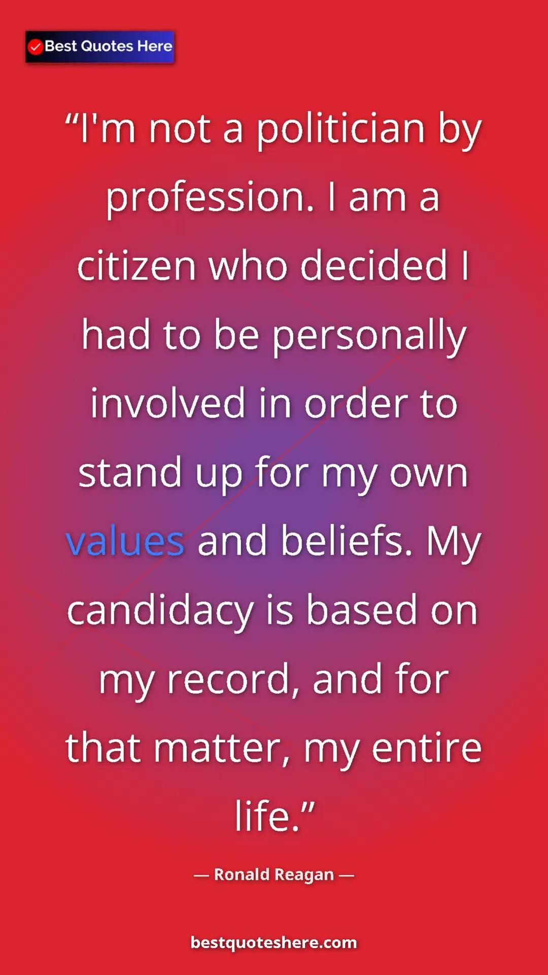 Ronald Reagan Quote Card: "I'm not a politician by profession. I am a citizen who..." Pinterest quote poster by Ronald Reagan: "I'm not a politician by profession. I am a citizen who..."