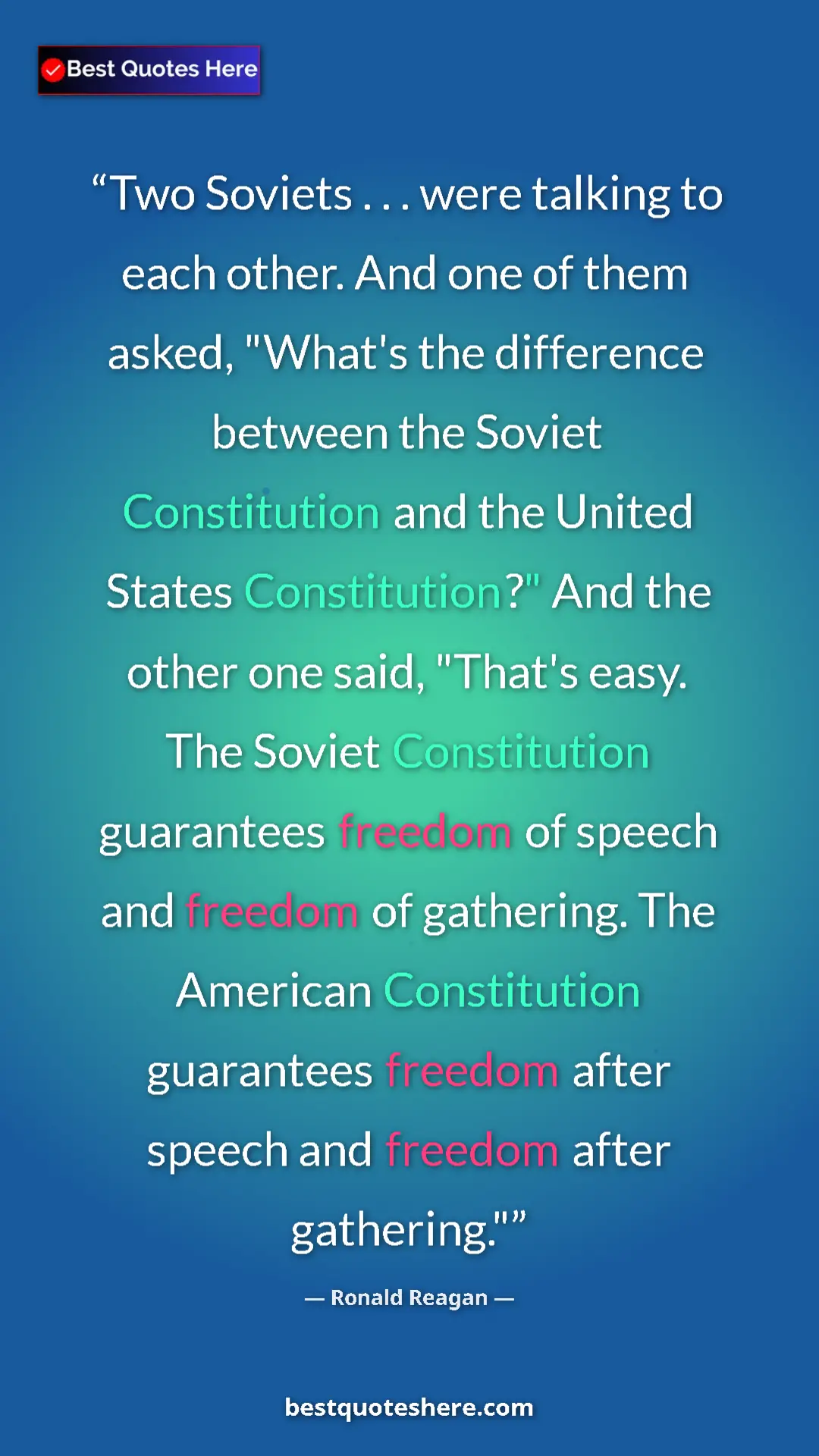 Pinterest quote poster by Ronald Reagan: "Two Soviets . . . were talking to each other. And one of..."