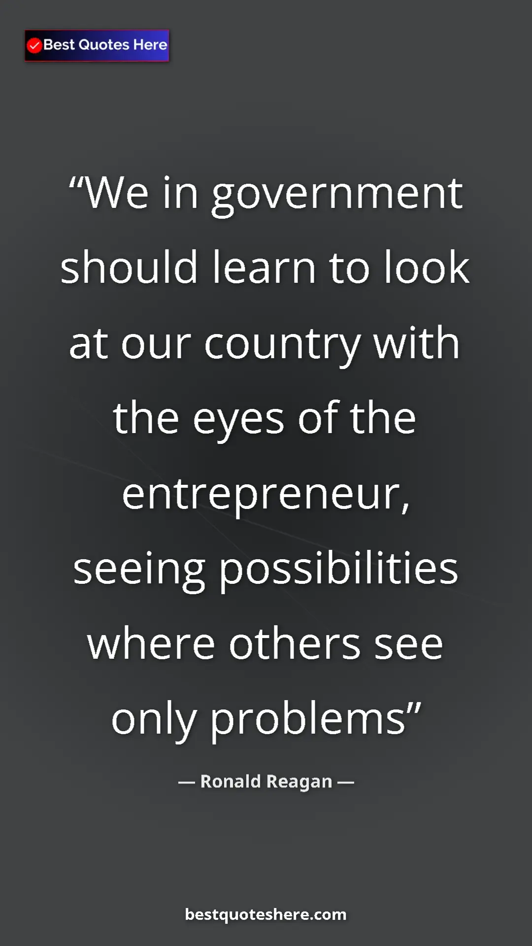 Pinterest quote poster by Ronald Reagan: "We in government should learn to look at our country with..."