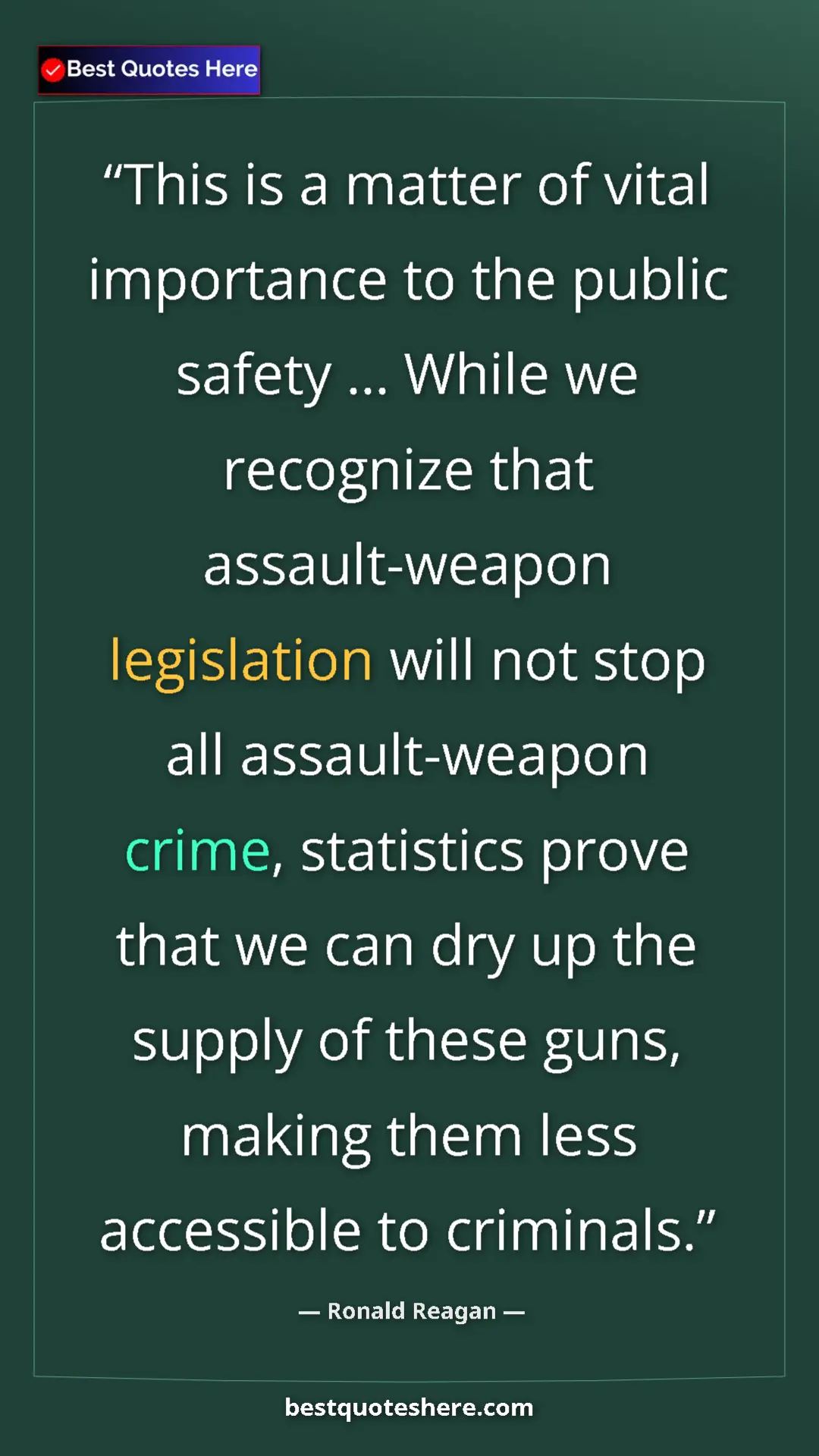 Pinterest quote poster by Ronald Reagan: "This is a matter of vital importance to the public safety..."