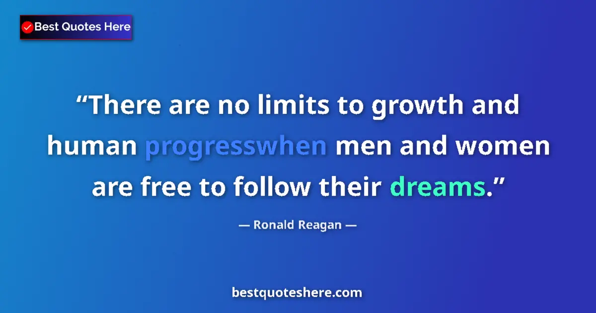 Image for the quote by Ronald Reagan: There are no limits to growth and human progresswhen men and women are free to follow their dreams....