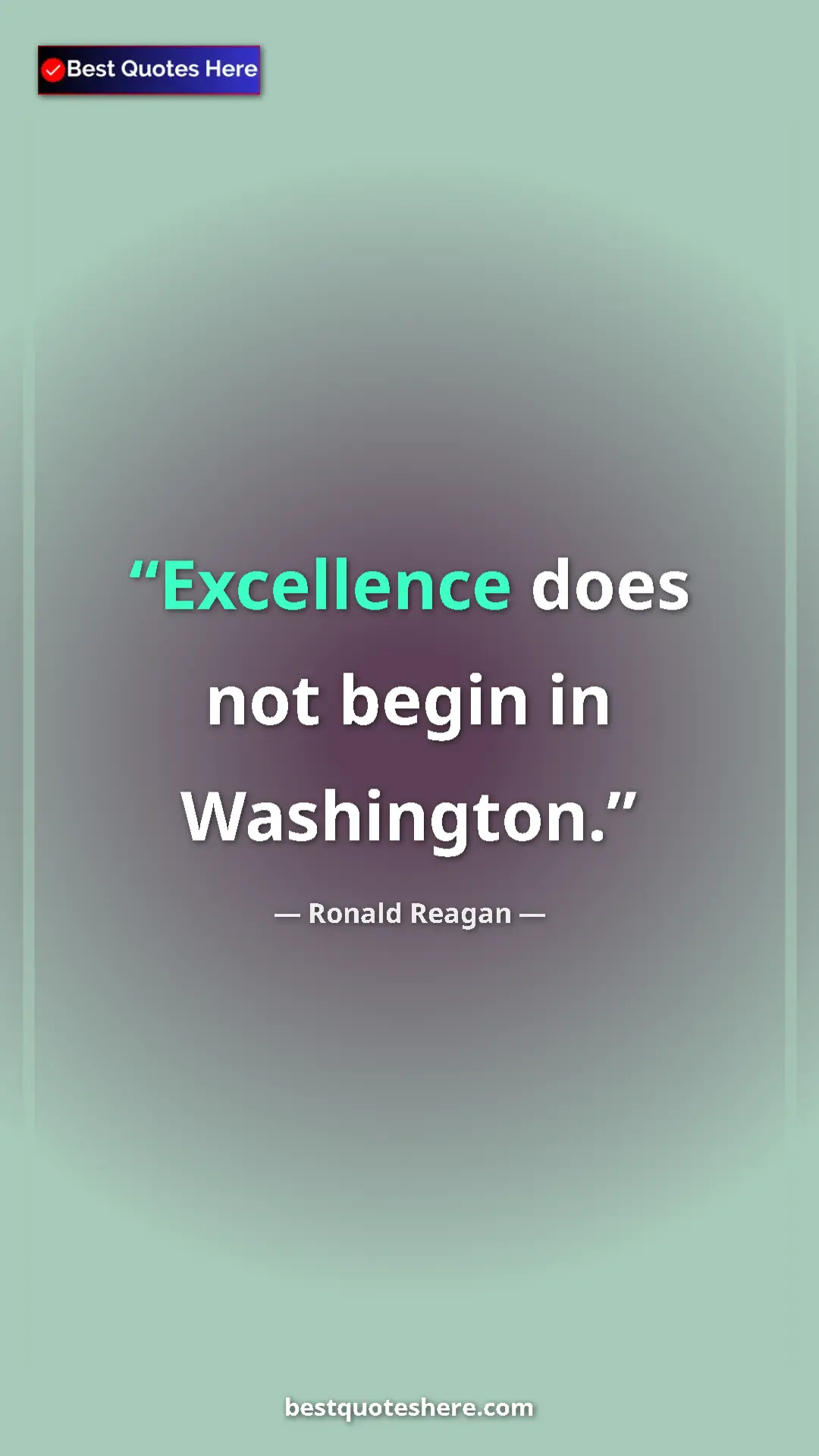 Pinterest quote poster by Ronald Reagan: "Excellence does not begin in Washington."