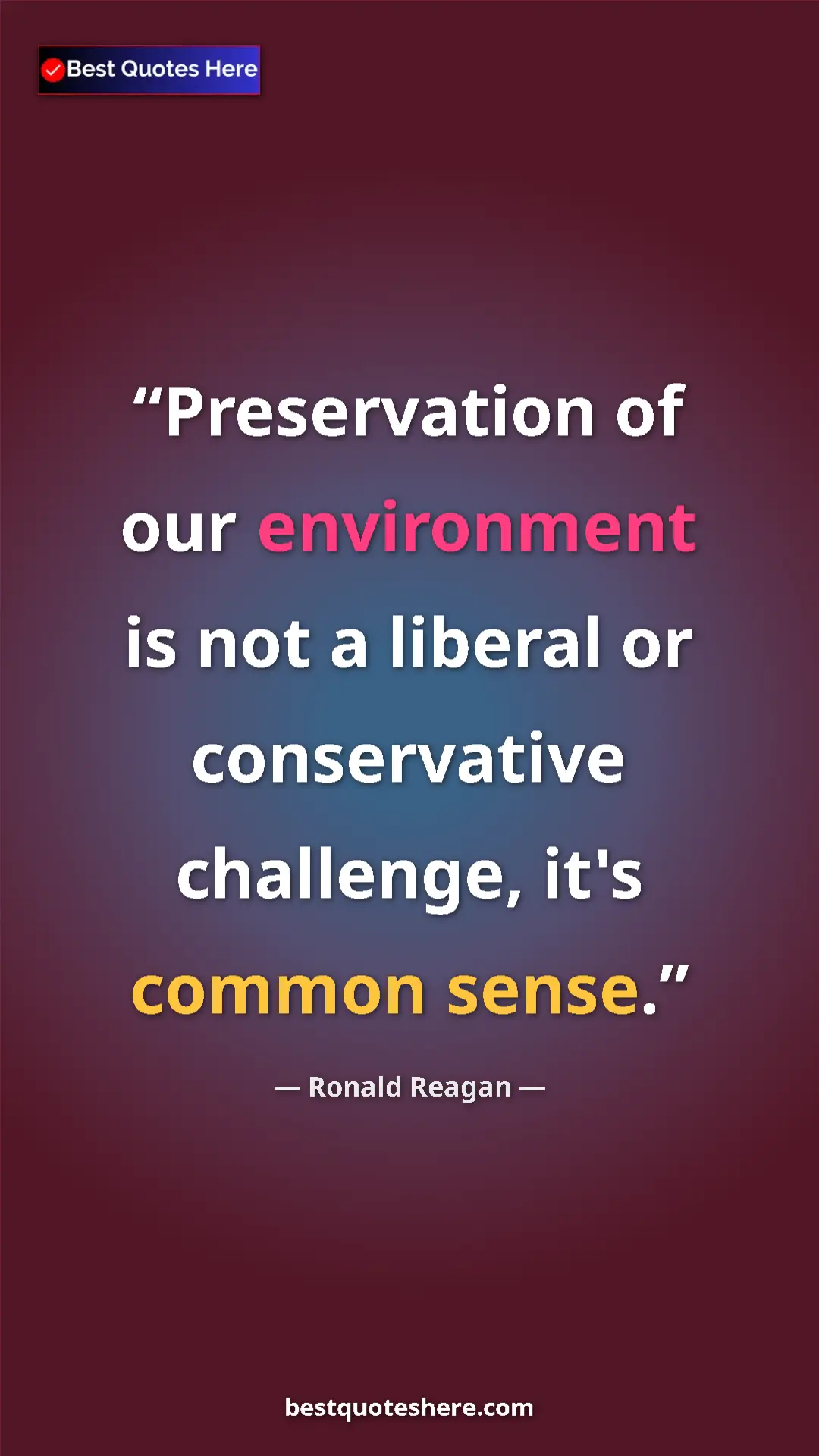 Pinterest quote poster by Ronald Reagan: "Preservation of our environment is not a liberal or..."
