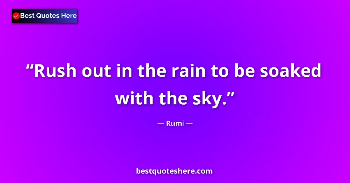 Quote by Rumi: Rush out in the rain to be soaked with the sky....