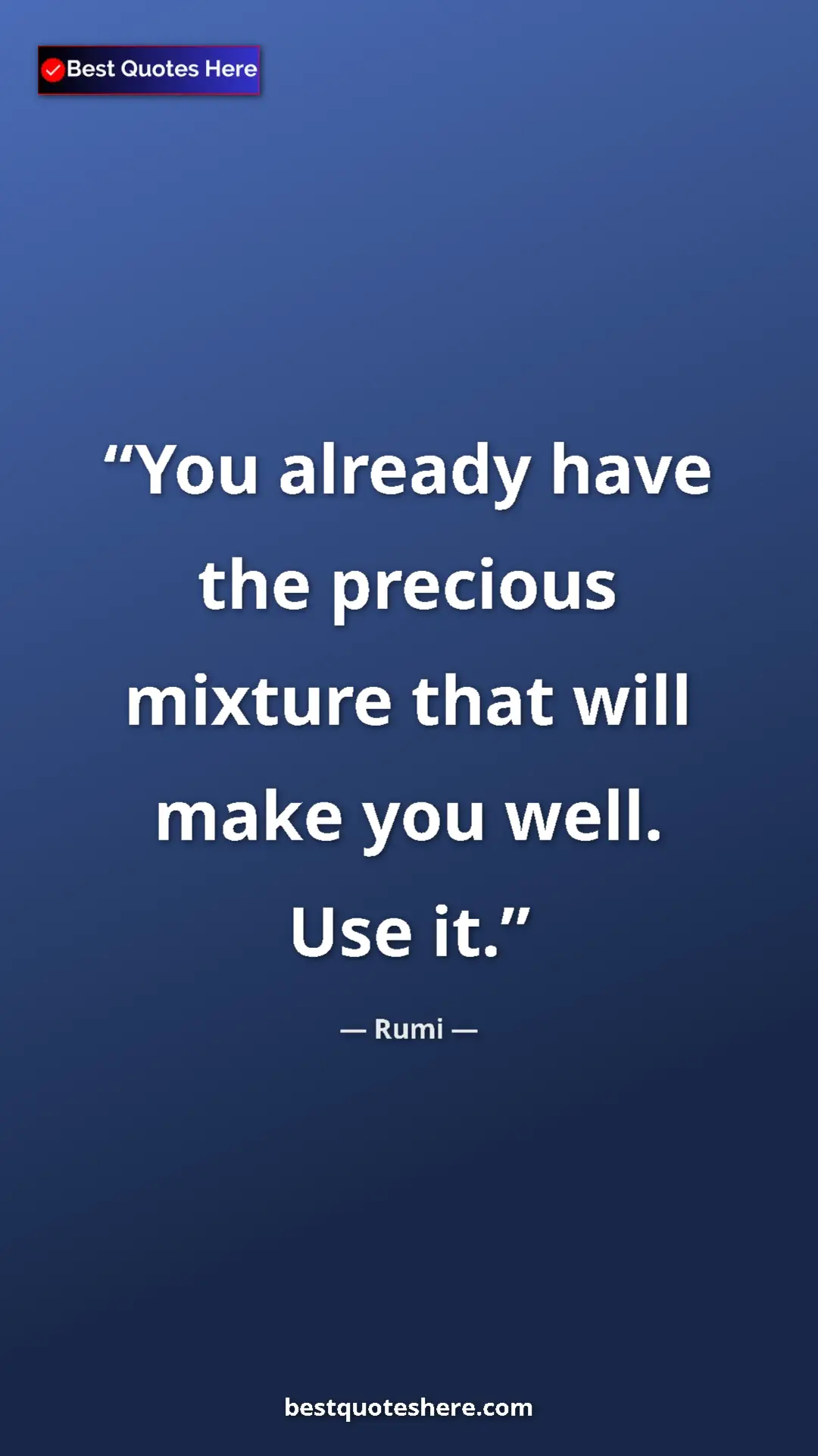 Pinterest quote poster by Rumi: "You already have the precious mixture that will make you..."