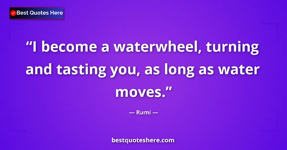 Quote by Rumi: I become a waterwheel, turning and tasting you, as long as water moves....