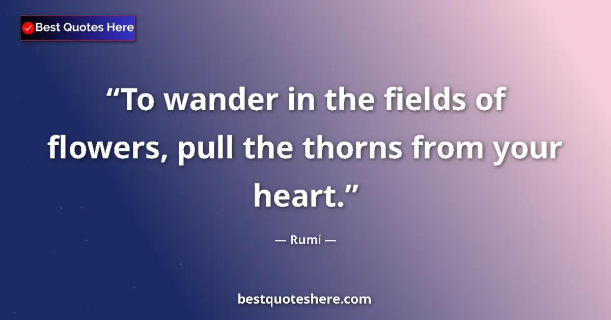 Quote by Rumi: To wander in the fields of flowers, pull the thorns from your heart....