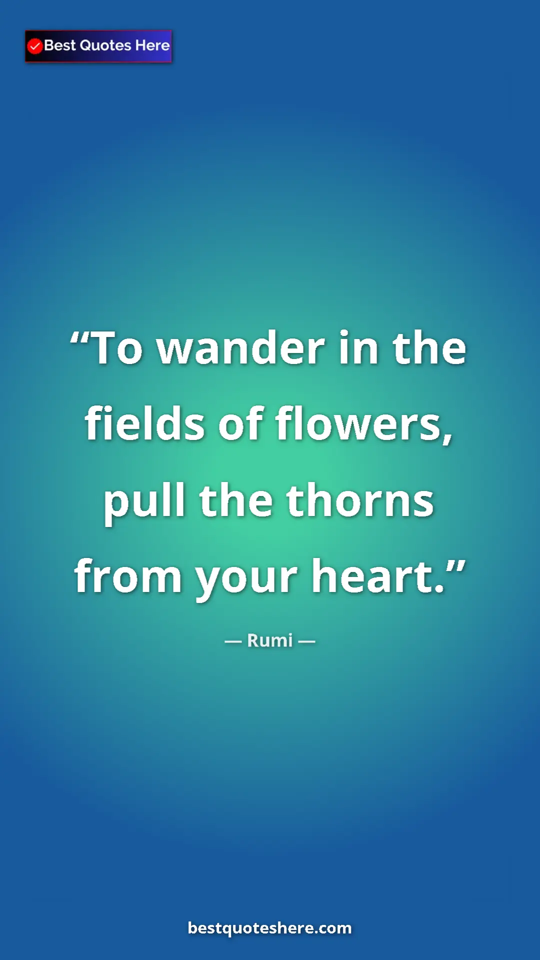 Pinterest quote poster by Rumi: "To wander in the fields of flowers, pull the thorns from..."