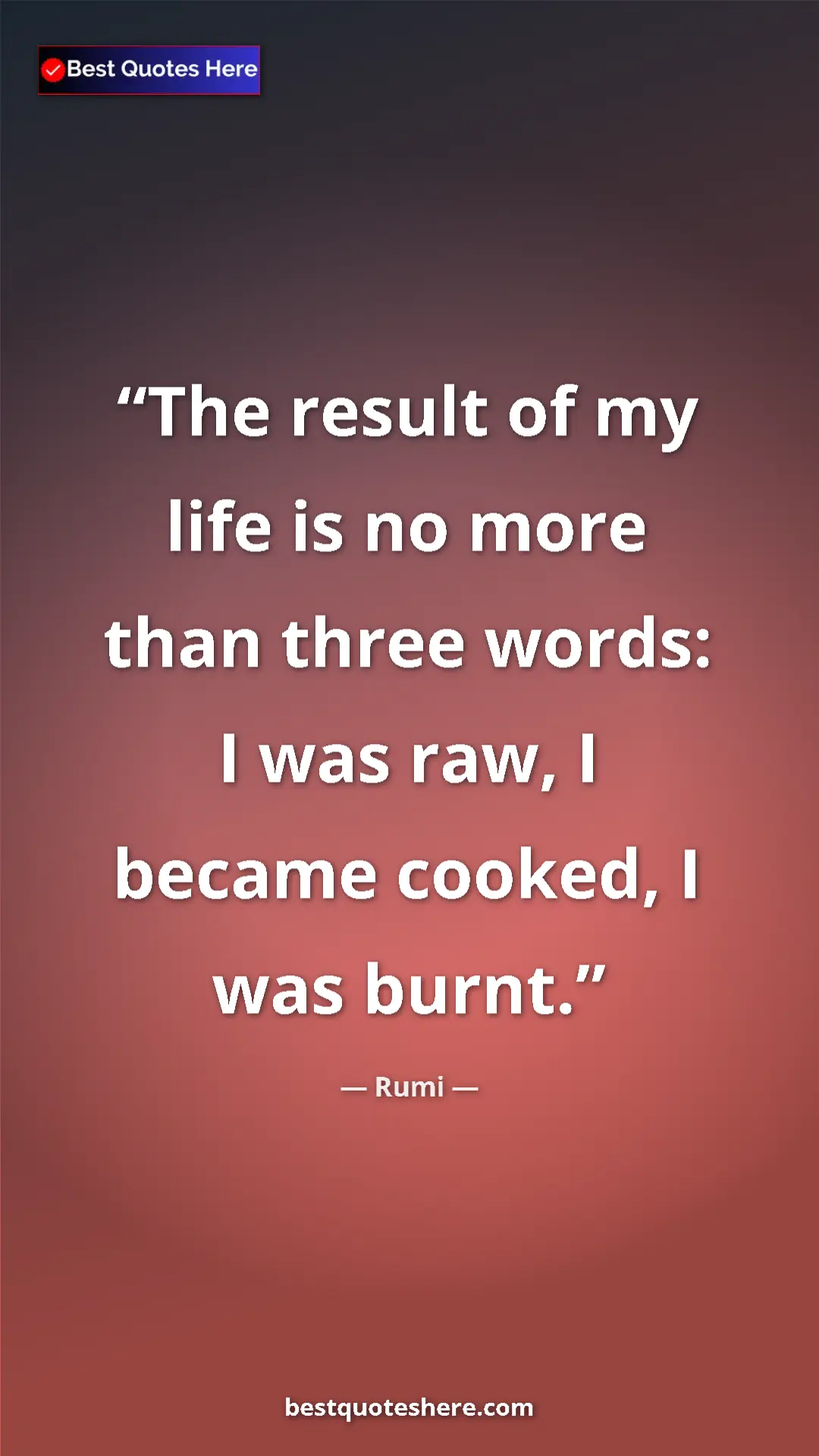 Pinterest quote poster by Rumi: "The result of my life is no more than three words: I was..."