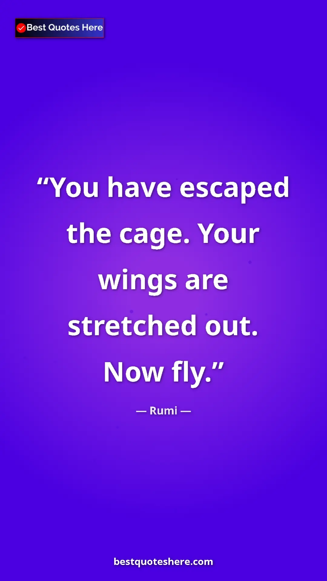 Pinterest quote poster by Rumi: "You have escaped the cage. Your wings are stretched out...."