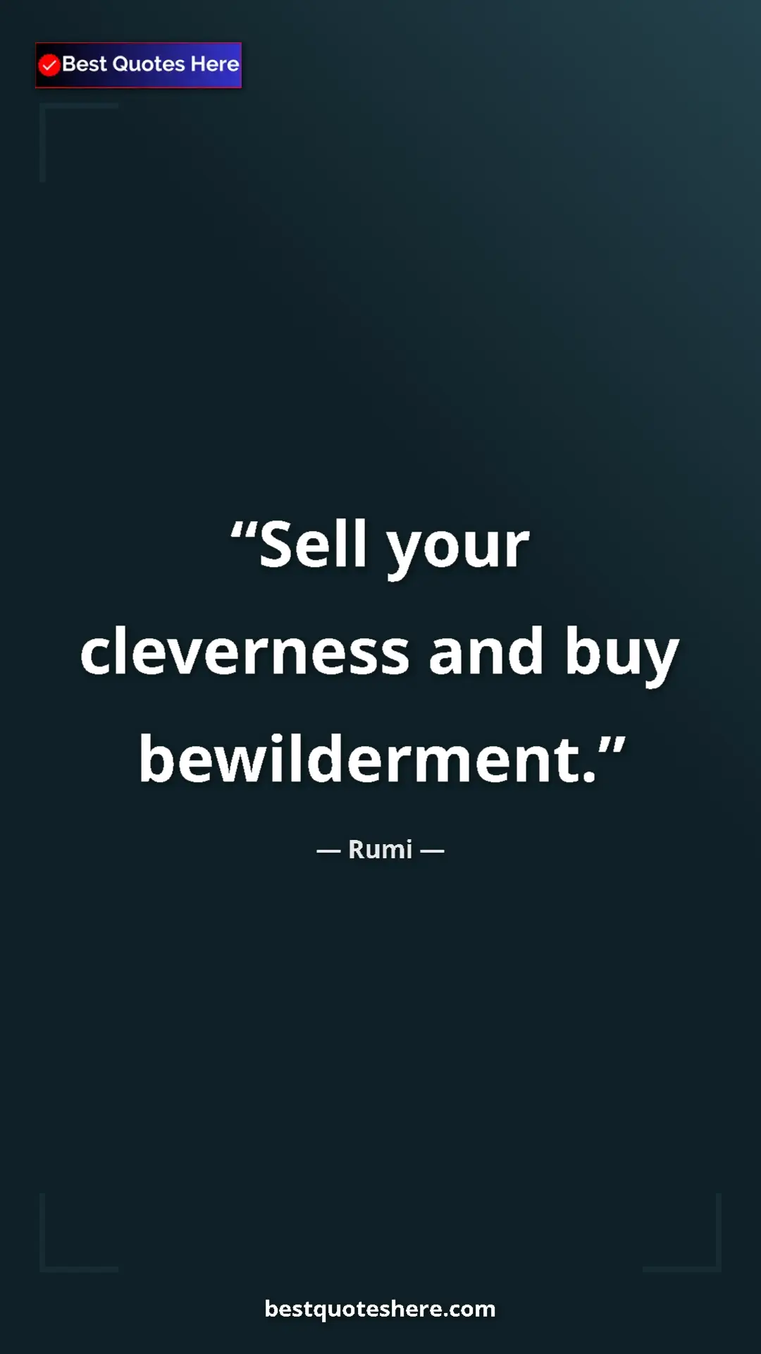 Pinterest quote poster by Rumi: "Sell your cleverness and buy bewilderment."