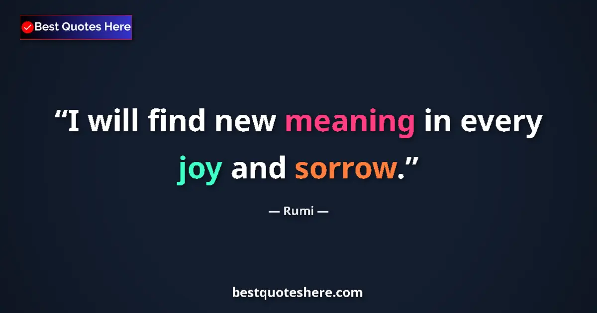 Quote by Rumi: I will find new meaning in every joy and sorrow....