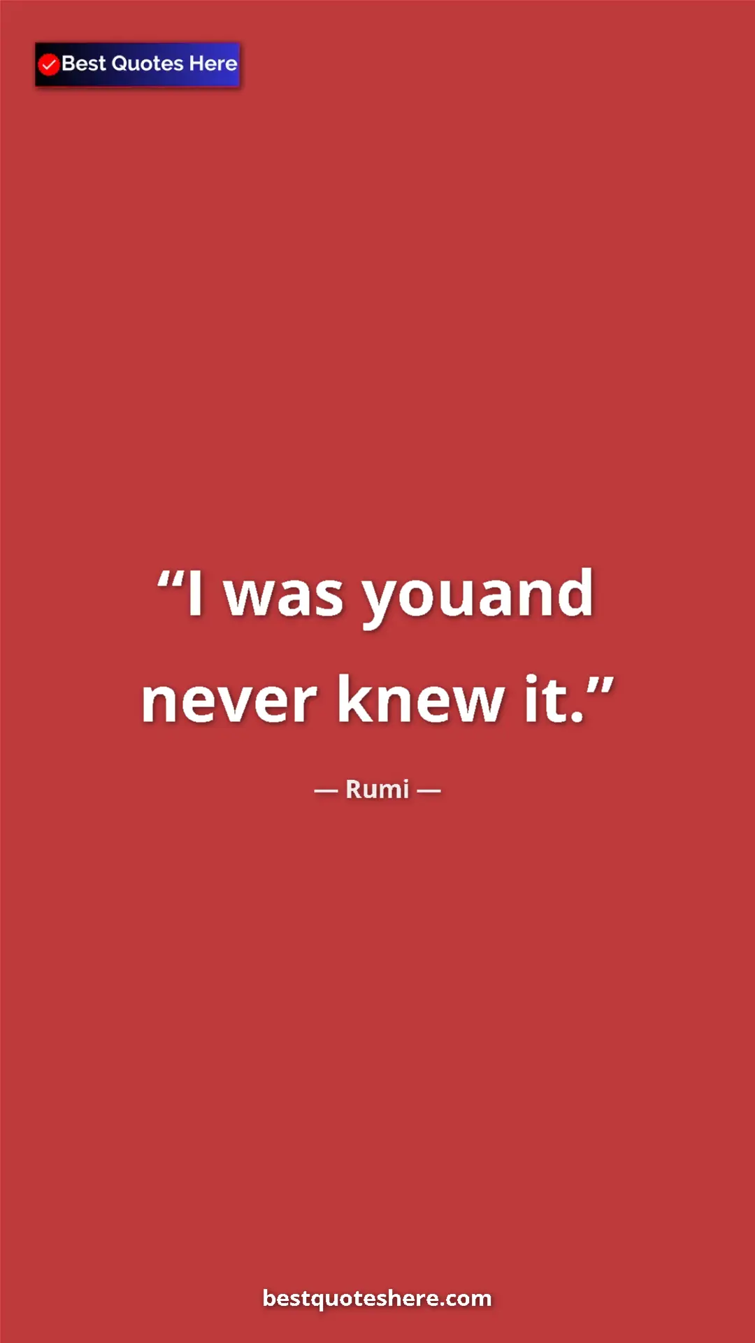 Pinterest quote poster by Rumi: "I was youand never knew it."