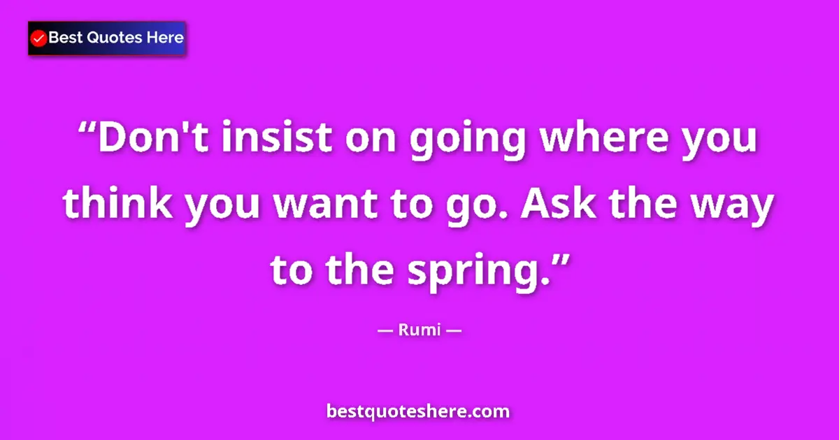 Quote by Rumi: Don't insist on going where you think you want to go. Ask the way to the spring....