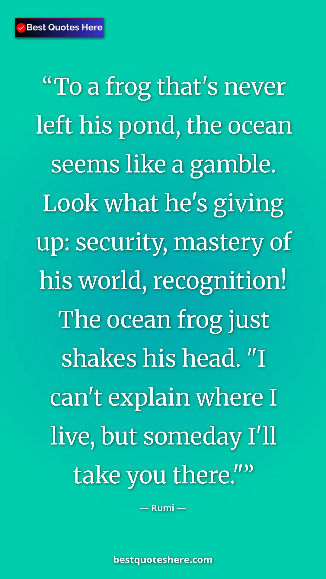 Pinterest quote poster by Rumi: "To a frog that's never left his pond, the ocean seems like a"
