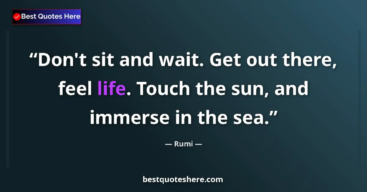 Quote by Rumi: Don't sit and wait. Get out there, feel life. Touch the sun, and immerse in the sea....
