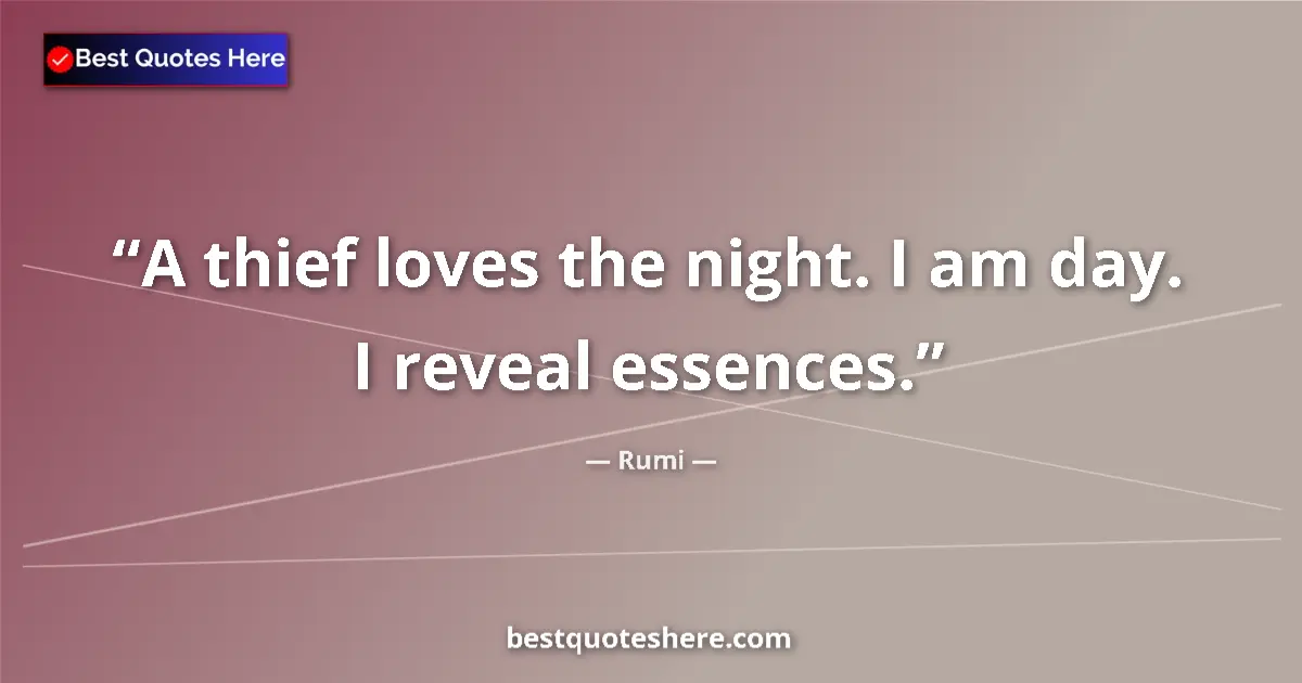 Quote by Rumi: A thief loves the night. I am day. I reveal essences....