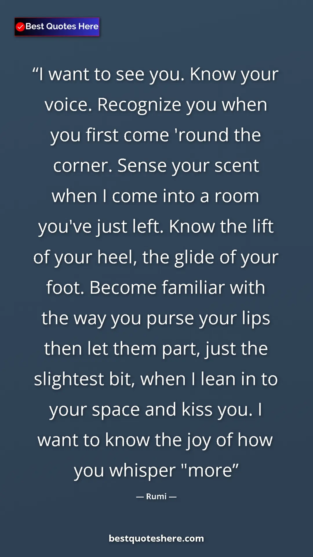 Pinterest quote poster by Rumi: "I want to see you. Know your voice. Recognize you when you..."