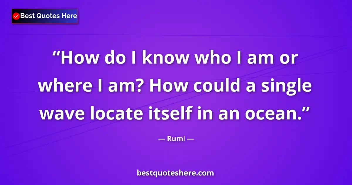 Quote by Rumi: How do I know who I am or where I am? How could a single wave locate itself in an ocean....