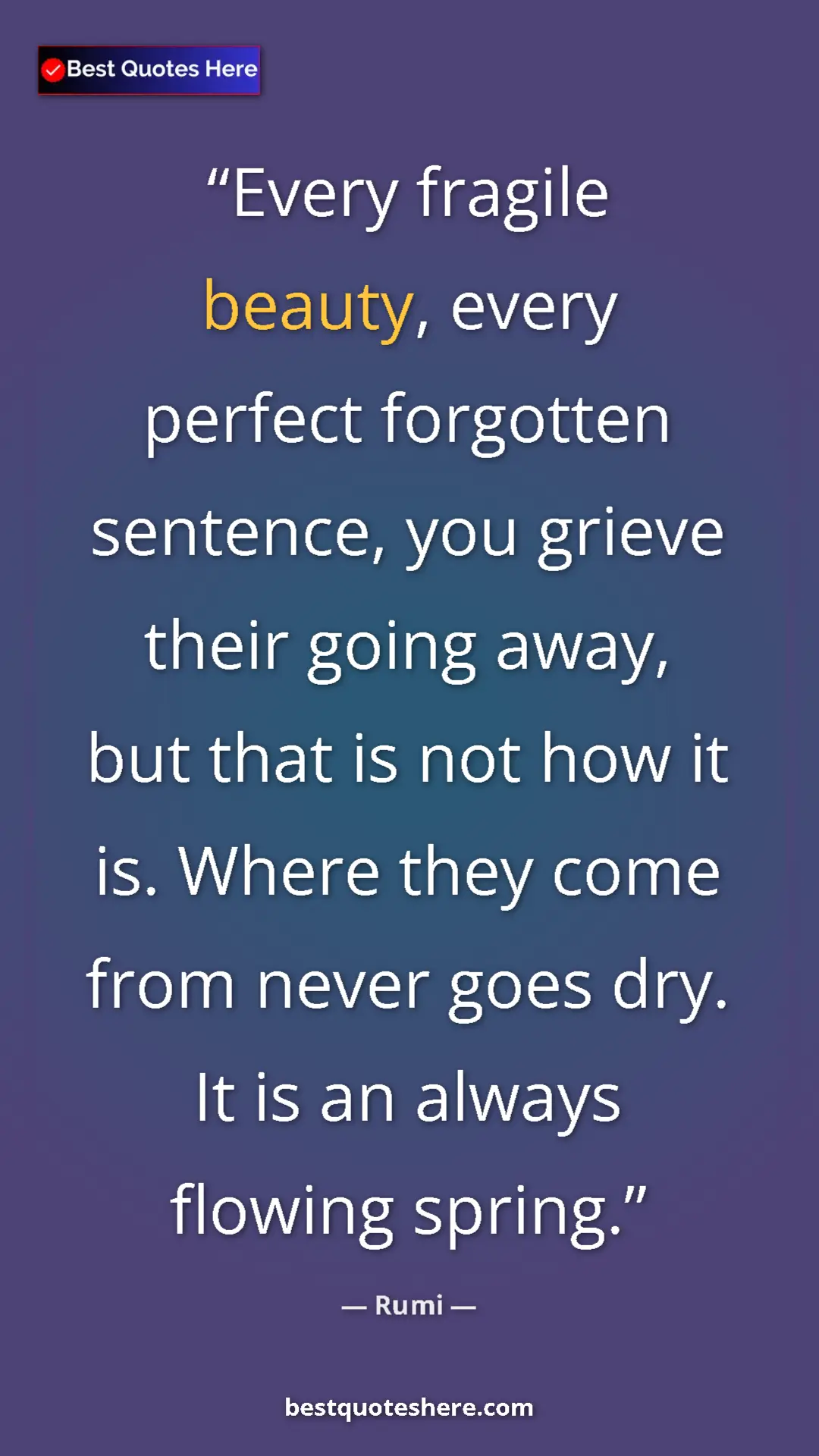 Rumi Quote Card: "Every fragile beauty, every perfect forgotten sentence, you " Pinterest quote poster by Rumi: "Every fragile beauty, every perfect forgotten sentence, you "