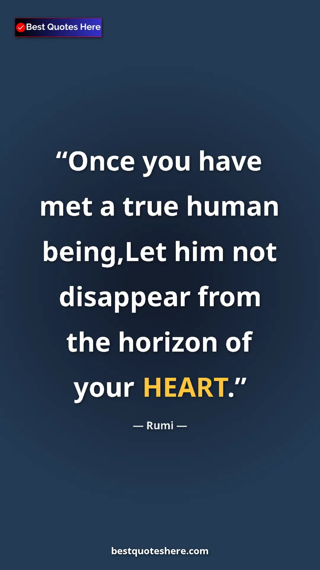 Pinterest quote poster by Rumi: "Once you have met a true human being,Let him not disappear..."