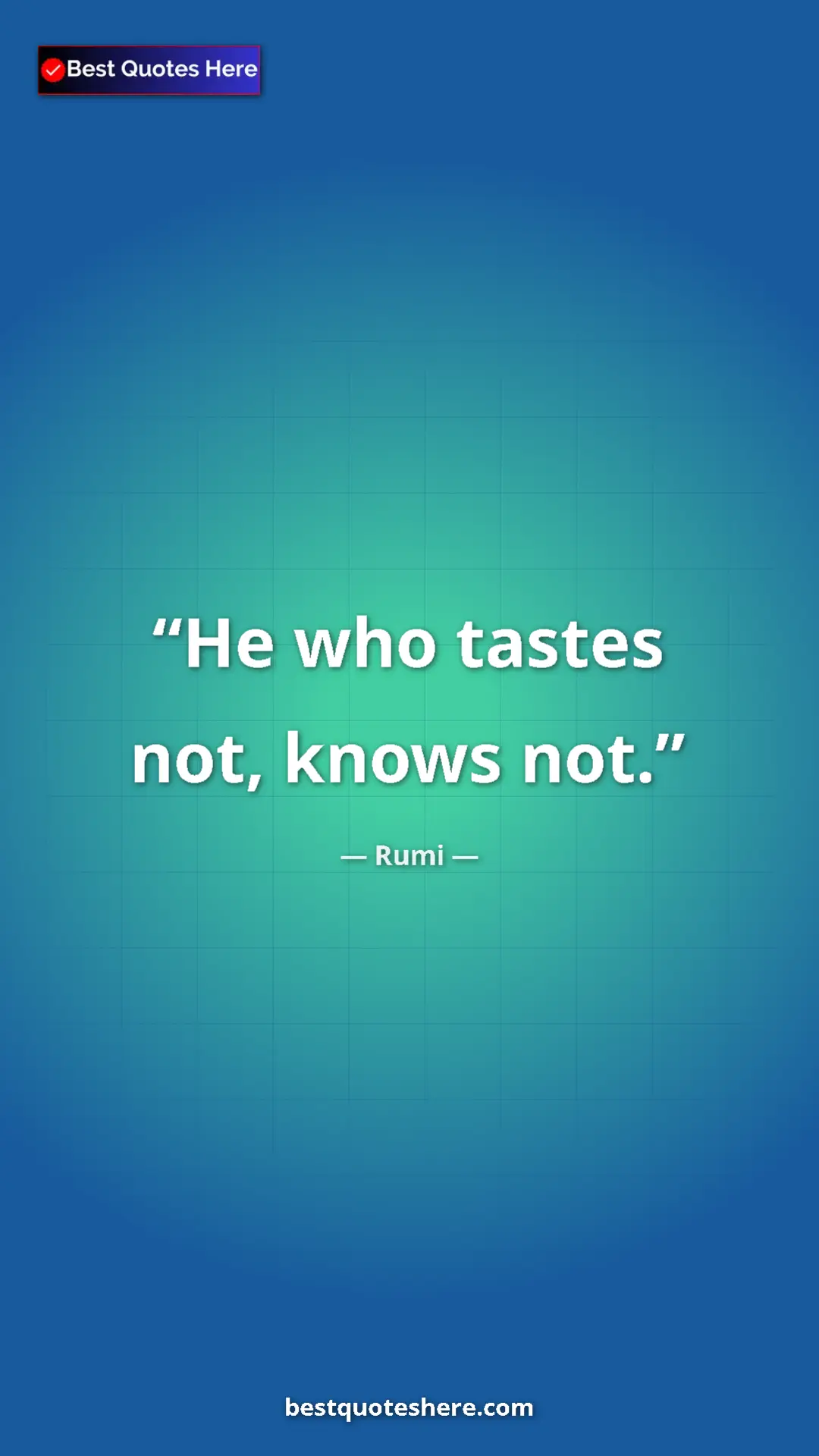 Pinterest quote poster by Rumi: "He who tastes not, knows not."