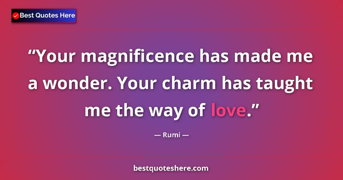 Quote by Rumi: Your magnificence has made me a wonder. Your charm has taught me the way of love....