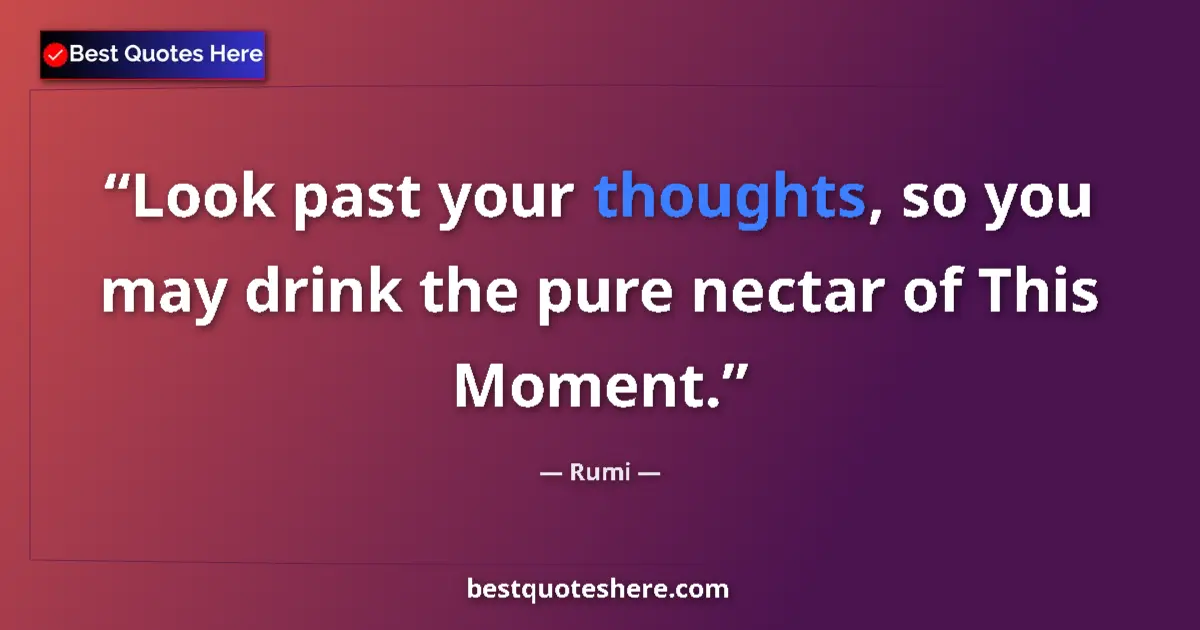 Quote by Rumi: Look past your thoughts, so you may drink the pure nectar of This Moment....