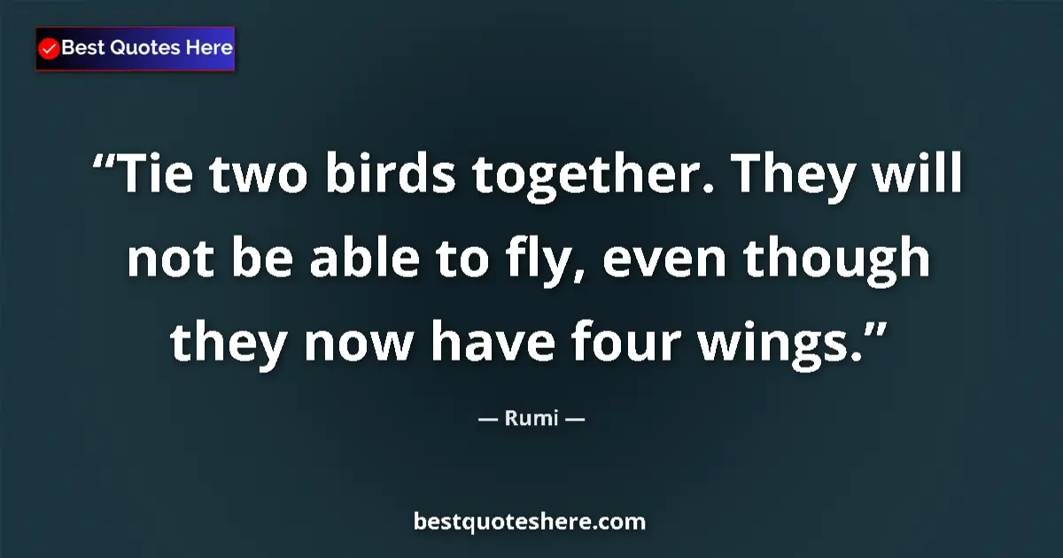 Quote by Rumi: Tie two birds together. They will not be able to fly, even though they now have four wings....