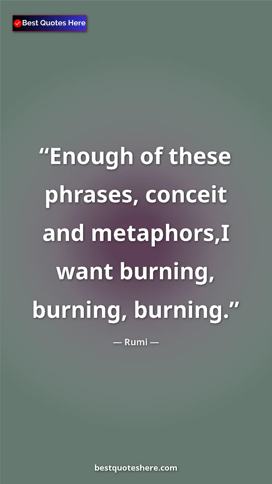 Pinterest quote poster by Rumi: "Enough of these phrases, conceit and metaphors,I want..."