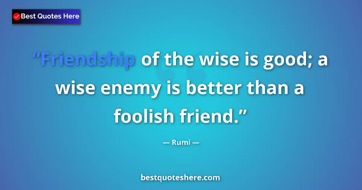 Quote by Rumi: Friendship of the wise is good; a wise enemy is better than a foolish friend....