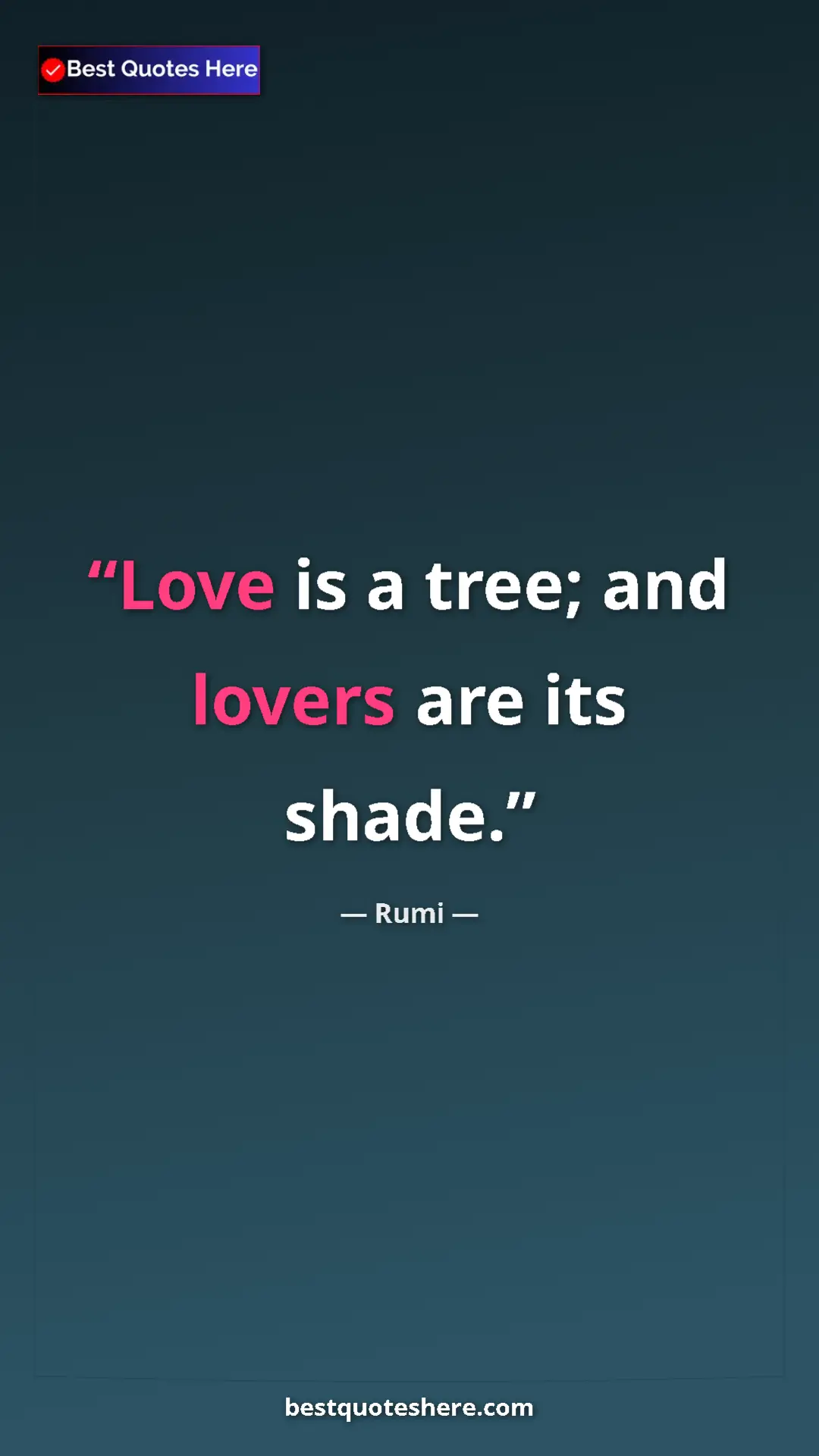 Pinterest quote poster by Rumi: "Love is a tree; and lovers are its shade."