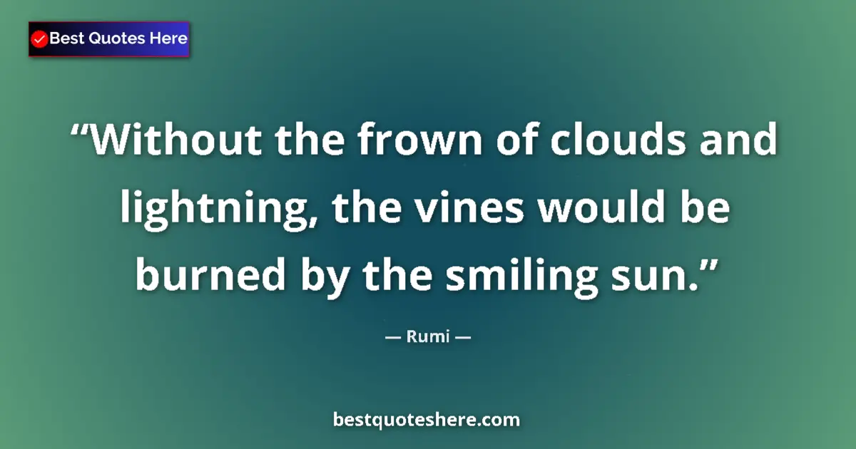 Quote by Rumi: Without the frown of clouds and lightning, the vines would be burned by the smiling sun....