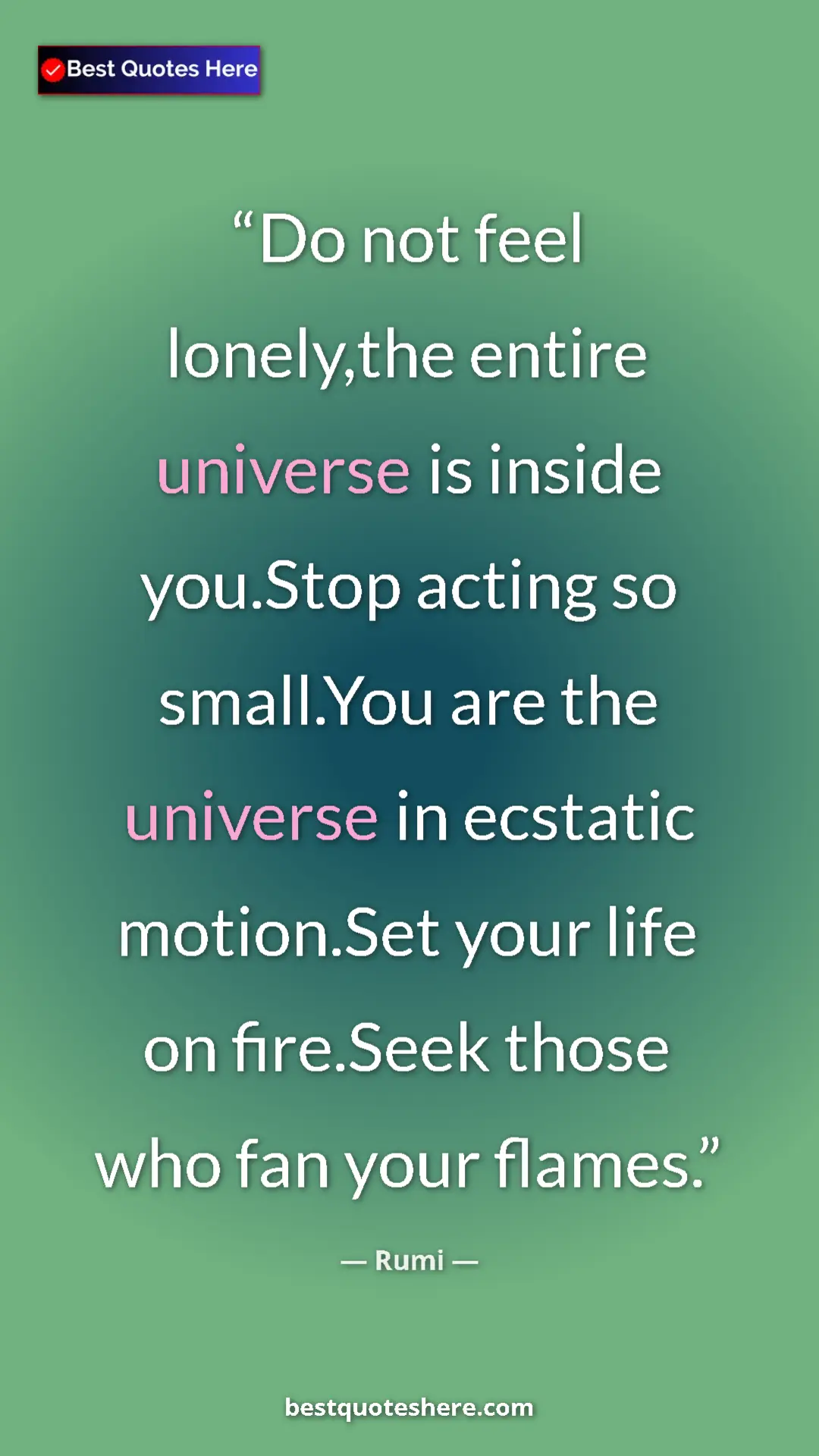 Rumi Quote Card: "Do not feel lonely,the entire universe is inside you.Stop ac" Pinterest quote poster by Rumi: "Do not feel lonely,the entire universe is inside you.Stop ac"