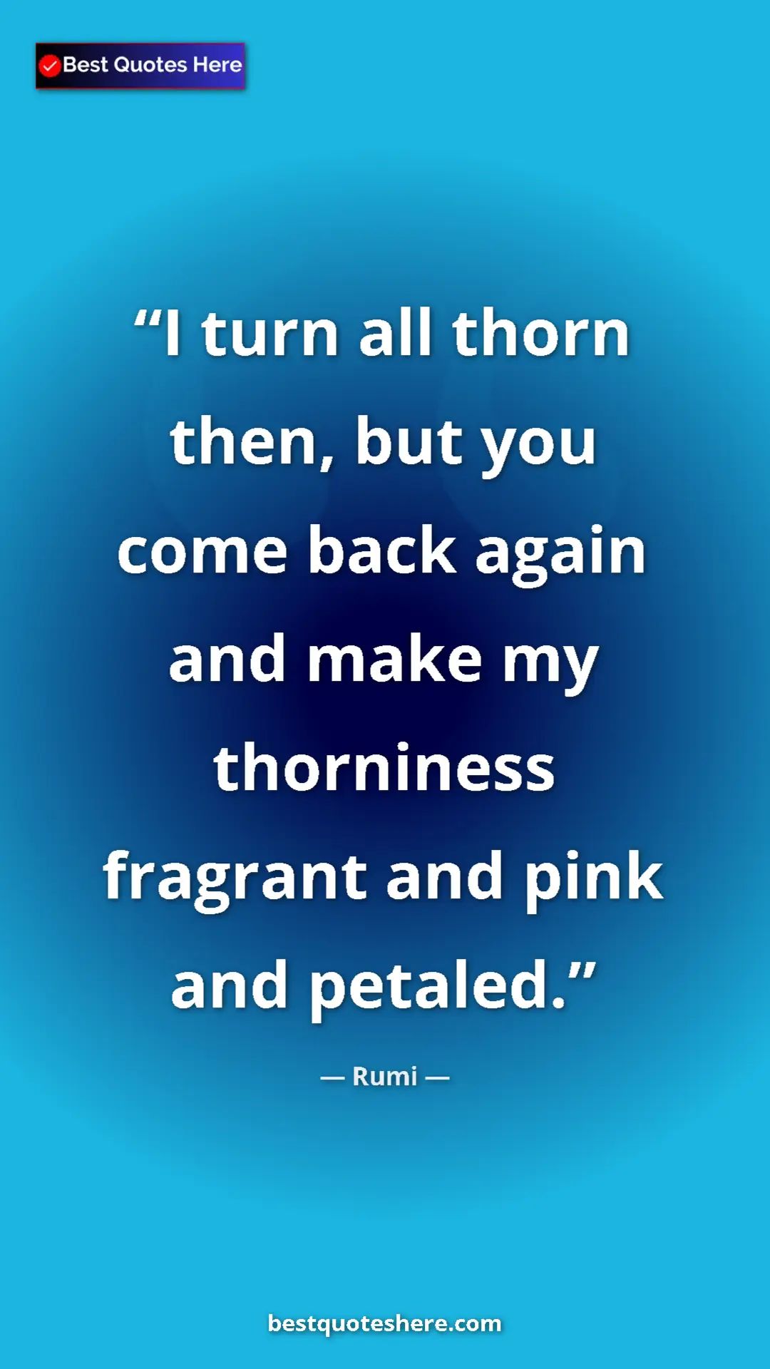 Rumi Quote Card: "I turn all thorn then, but you come back again and make my t" Pinterest quote poster by Rumi: "I turn all thorn then, but you come back again and make my t"