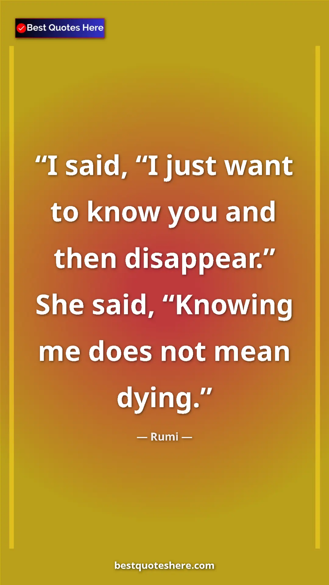 Pinterest quote poster by Rumi: "I said, “I just want to know you and then disappear.” She..."