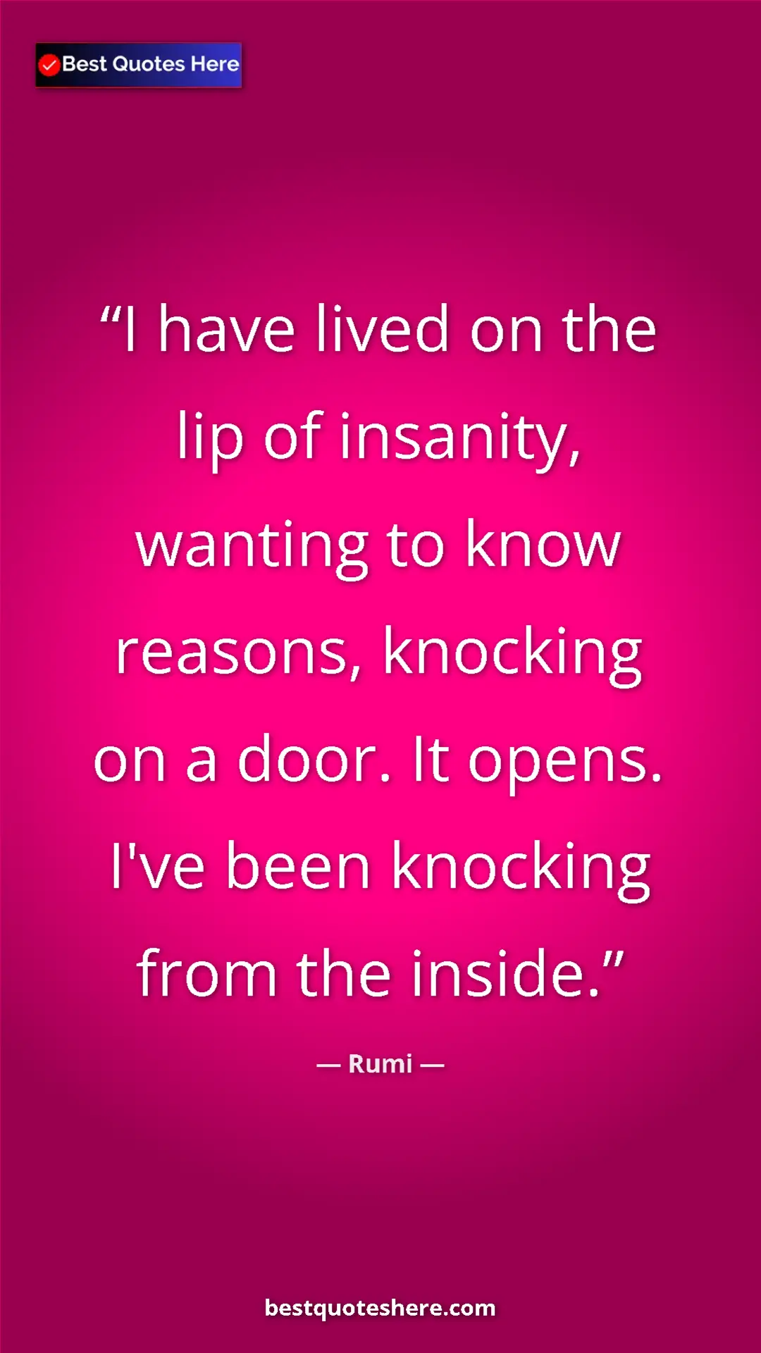 Pinterest quote poster by Rumi: "I have lived on the lip of insanity, wanting to know..."