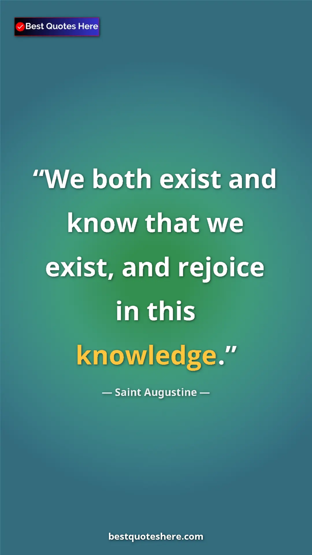 Pinterest quote poster by Saint Augustine: "We both exist and know that we exist, and rejoice in this..."