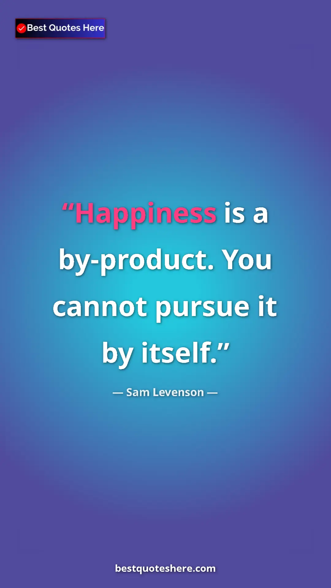 Pinterest quote poster by Sam Levenson: "Happiness is a by-product. You cannot pursue it by itself."