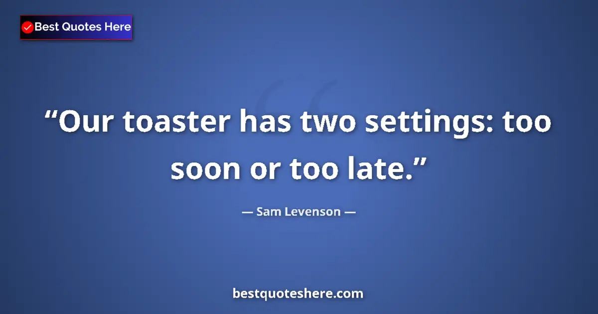 Quote by Sam Levenson: Our toaster has two settings: too soon or too late....