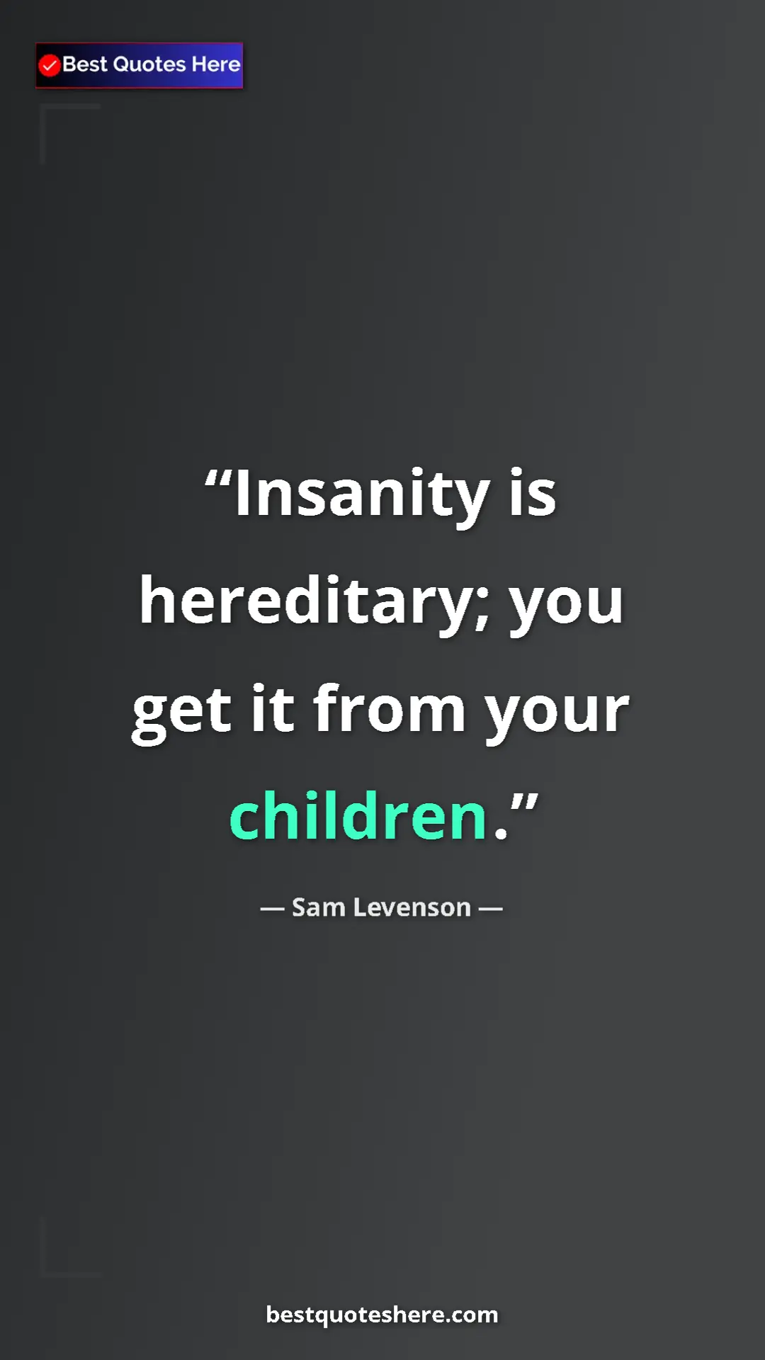Pinterest quote poster by Sam Levenson: "Insanity is hereditary; you get it from your children."