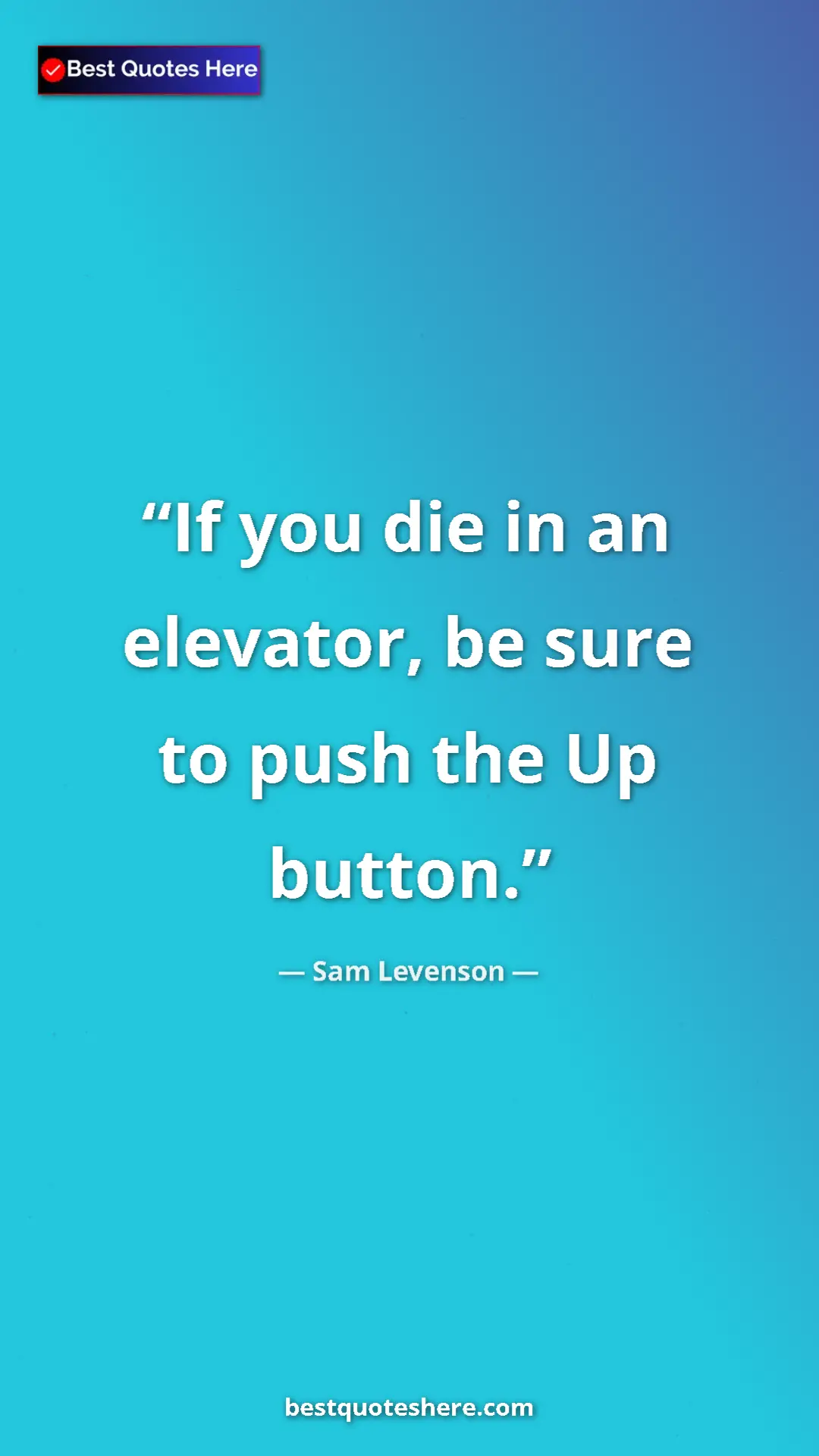 Pinterest quote poster by Sam Levenson: "If you die in an elevator, be sure to push the Up button."