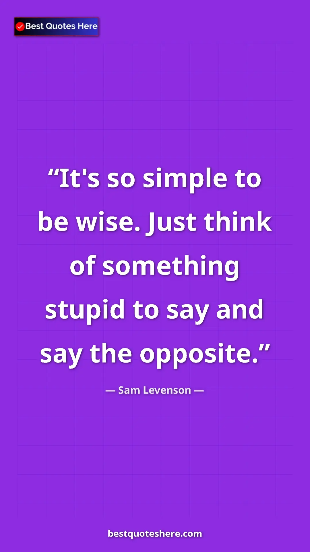Pinterest quote poster by Sam Levenson: "It's so simple to be wise. Just think of something stupid..."
