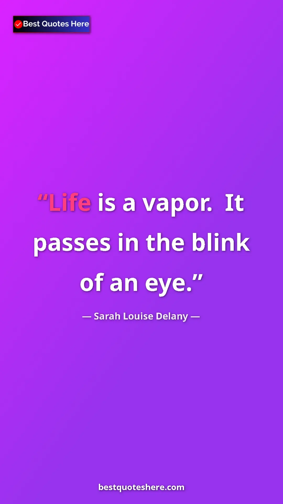 Pinterest quote poster by Sarah Louise Delany: "Life is a vapor.  It passes in the blink of an eye."