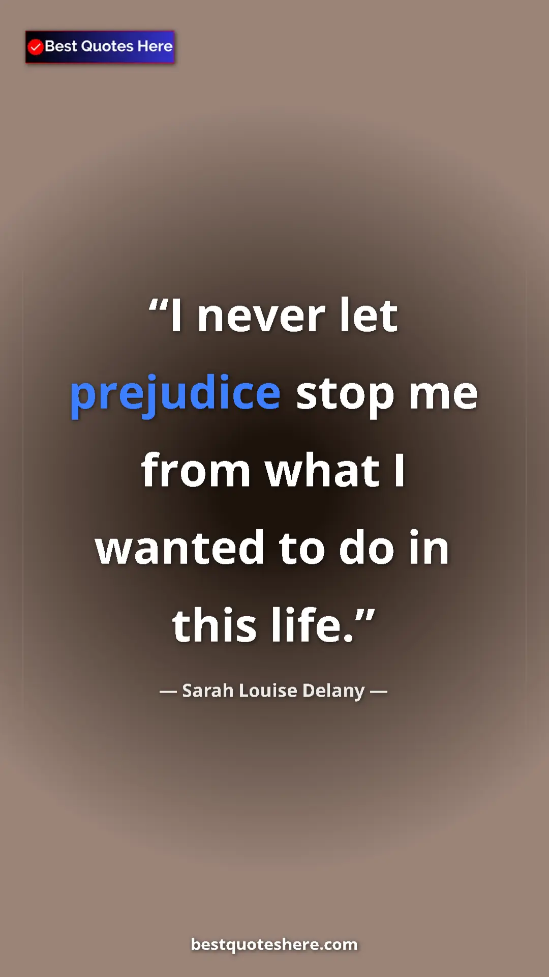 Sarah Louise Delany Quote Card: "I never let prejudice stop me from what I wanted to do in..." Pinterest quote poster by Sarah Louise Delany: "I never let prejudice stop me from what I wanted to do in..."