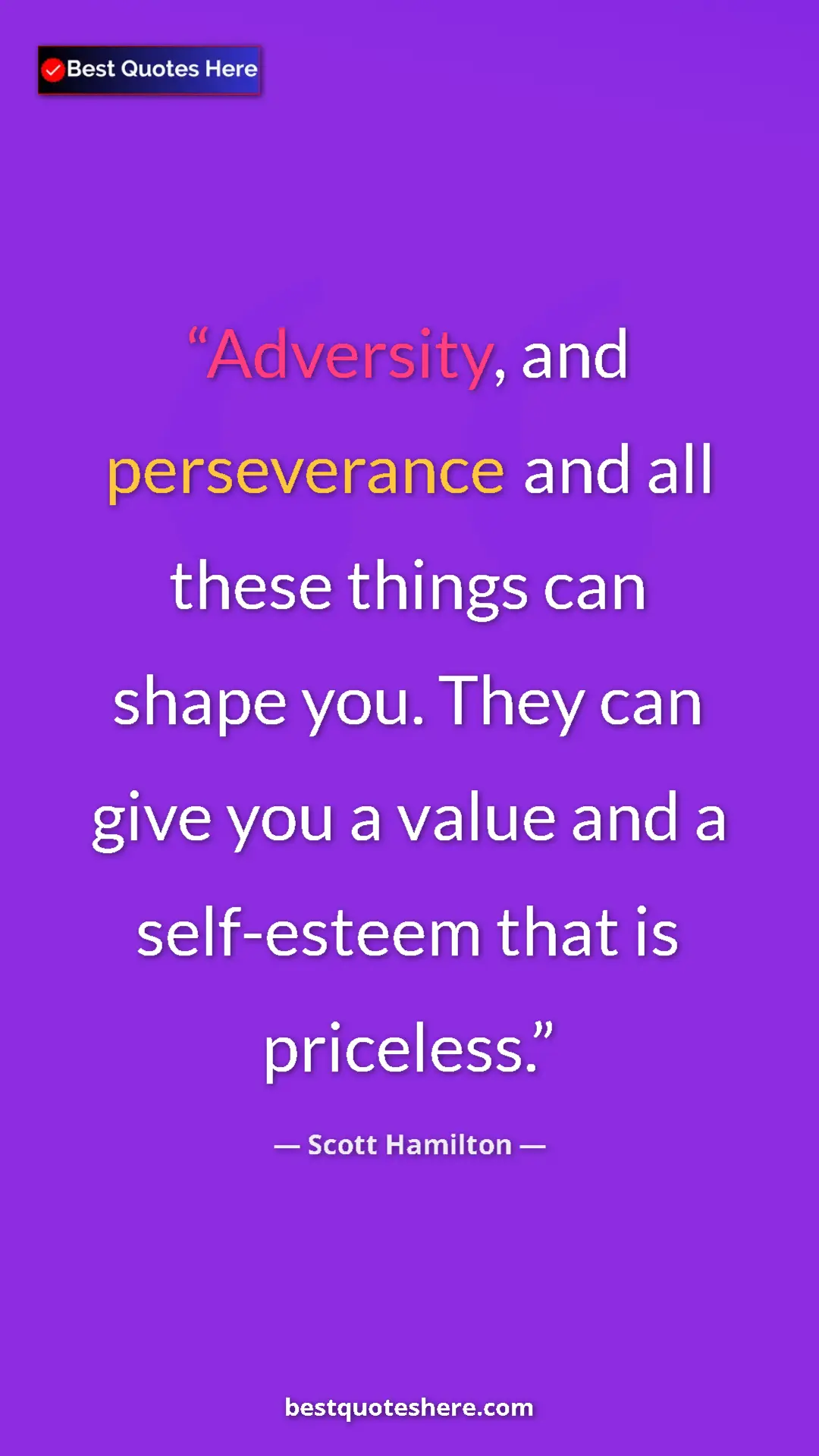 Pinterest quote poster by Scott Hamilton: "Adversity, and perseverance and all these things can shape..."