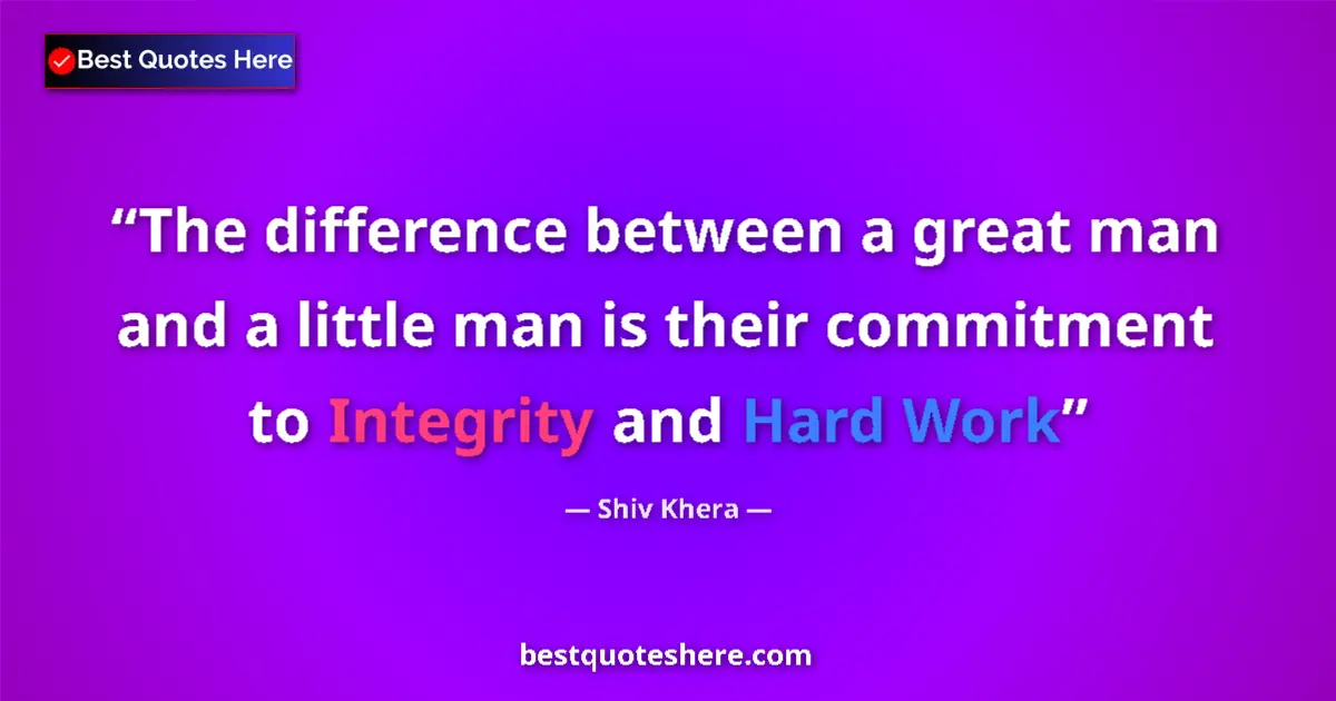 Quote by Shiv Khera: The difference between a great man and a little man is their commitment to Integrity and Hard Work...