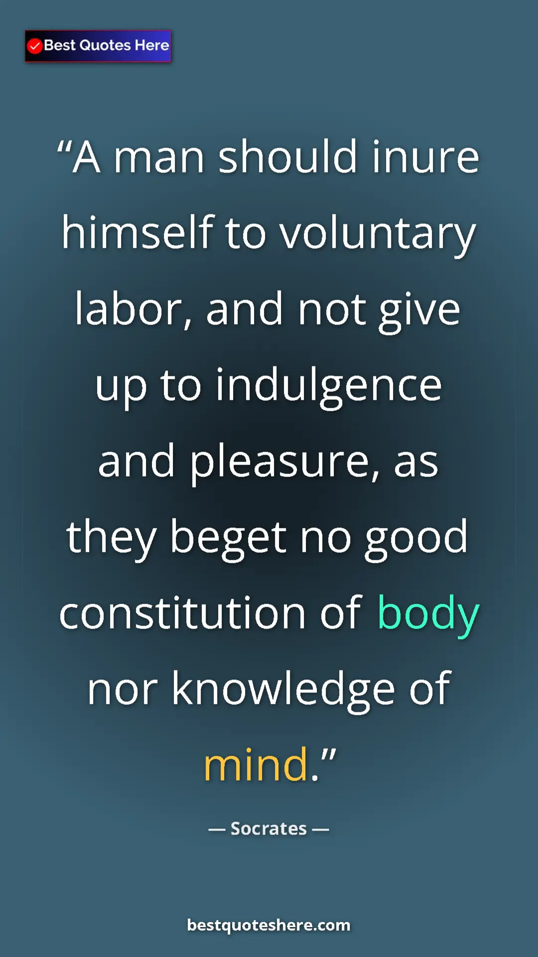 Pinterest quote poster by Socrates: "A man should inure himself to voluntary labor, and not give..."
